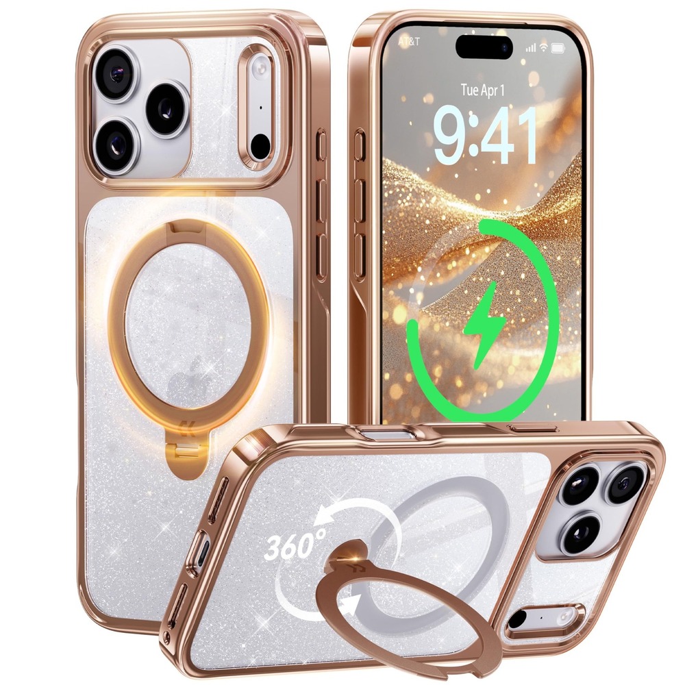 NWT CASEKOO iPhone 17 Pro Case Rose Gold Sparkle MagSafe 360 Stand